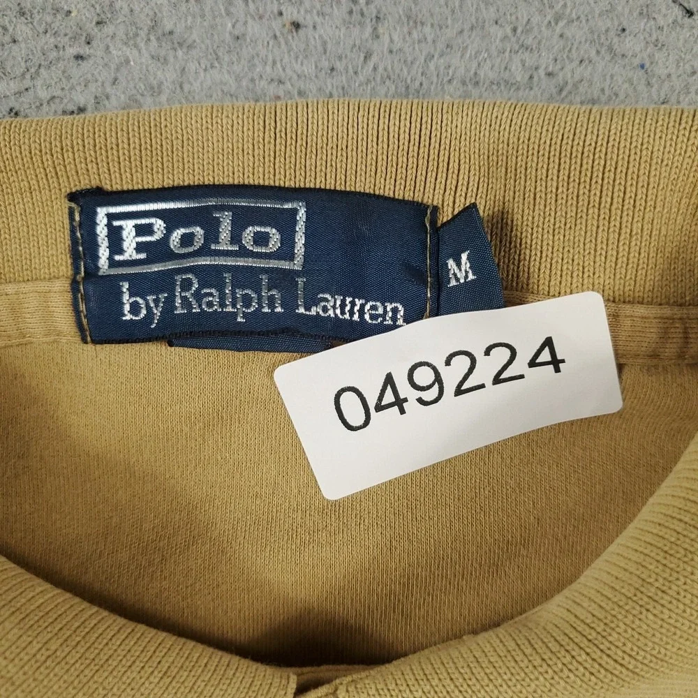 Ralph Lauren Polo Shirt Mens Medium Beige Pony Casual Short Sleeve *STAINED*